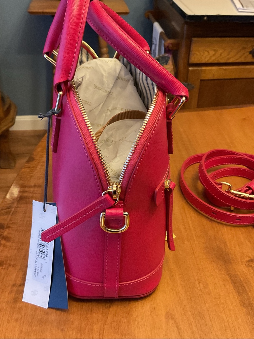 Dooney & Bourke Hot Pink Saffiano Leather Small Domed Satchel NWT - Picture 7 of 15